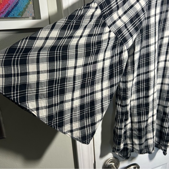 LAUREN RALPH LAUREN LRLPlaid Button Down Shirt Black White Bell Sleeve Large - Picture 4 of 12